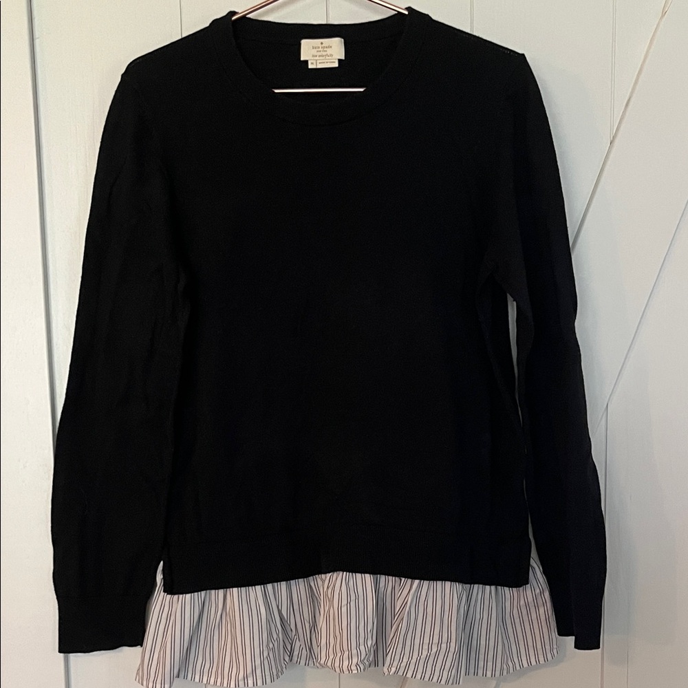 Kate Spade ♠️ Black Layered Sweater with Striped Hem. So flattering! Size M.